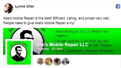 Customer reviews of Abe's Mobile Repair mower and small-engine services